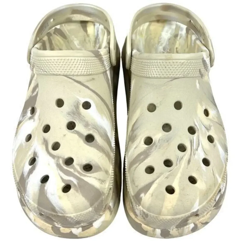 Crocs Classic Crush Platform Clogs Womens 11 / Mens 9 Marbled Bone Comfort Shoes